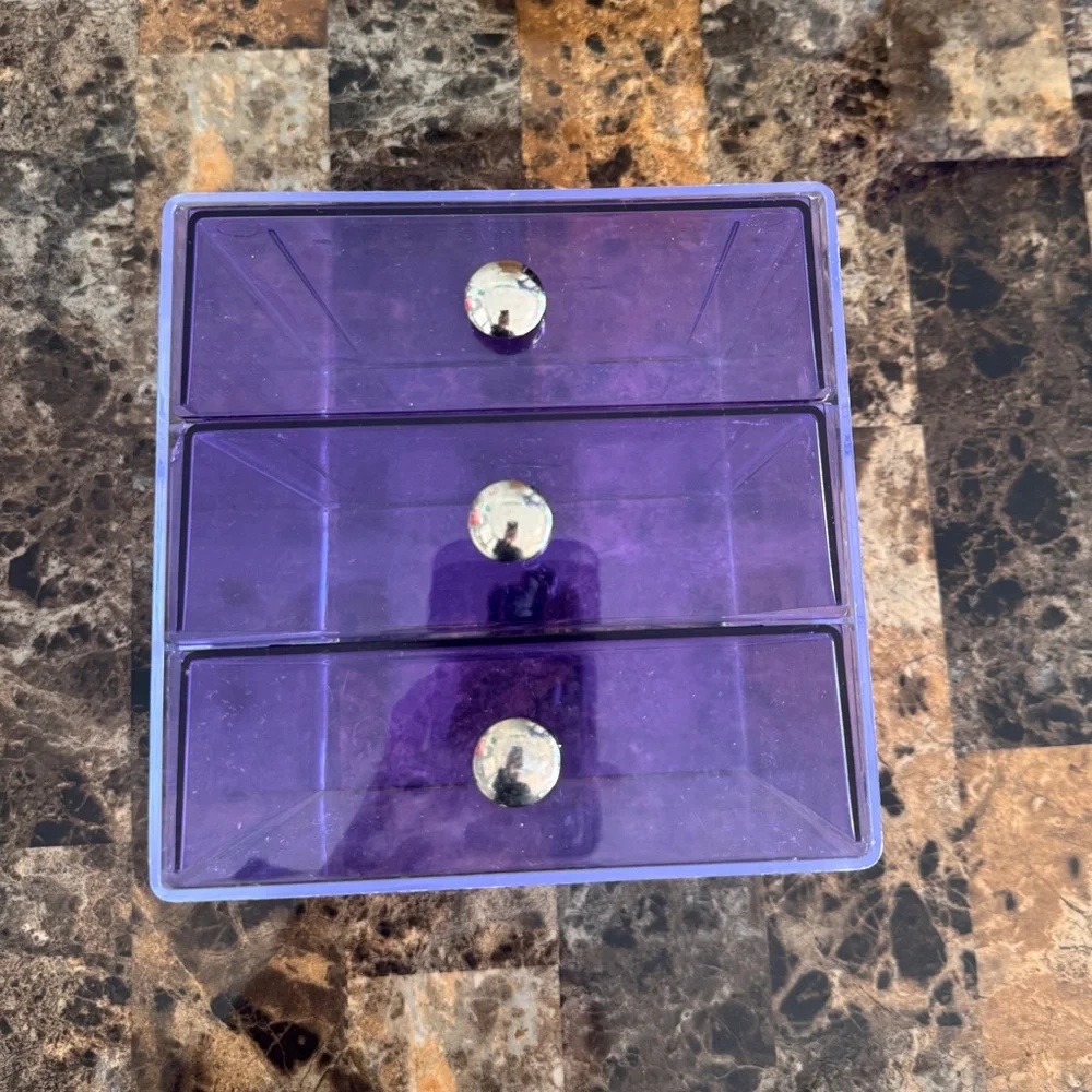 Purple Acrylic 3 Drawer Cosmetic Jewelry Organizer Vanity Storage Case